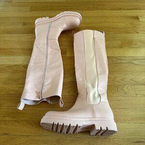 Big Move Knee High Chelsea Light Pink Moto Boots Size 9